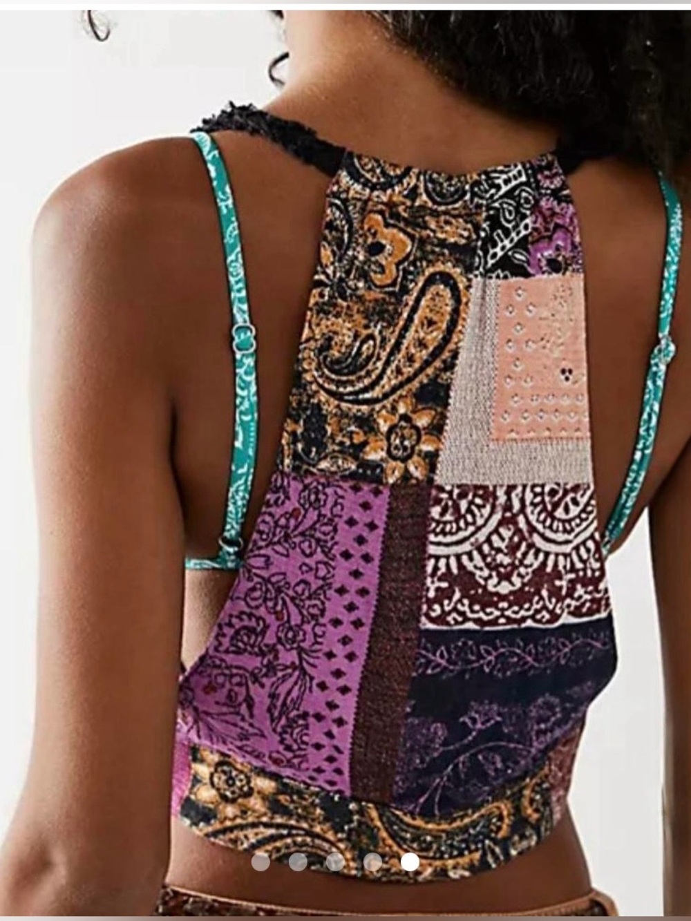 Free People Patchwork Peach Pink Purple Black Crop Top